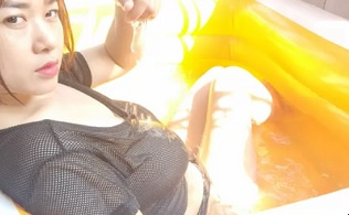 Teen girl shows off her pussy half-hidden and half-indifferently